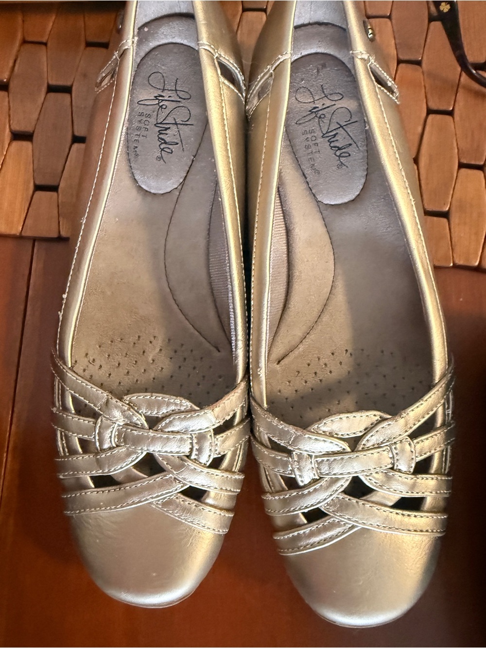 Life Stride Metallic Gold Braided Ballet Flats